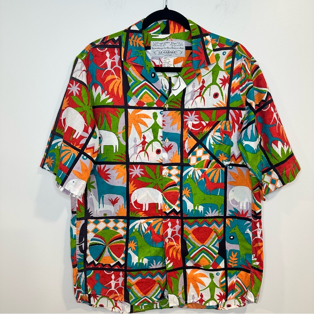 Le Garage Vintage Bellows Brut Colorful Tribal Animal Retro Jungle Print Shirt S
